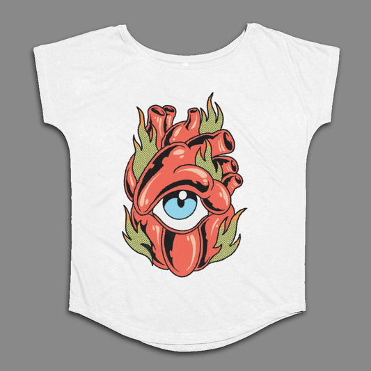 Heart with Blue Eye and Flames Graphic T-shirt