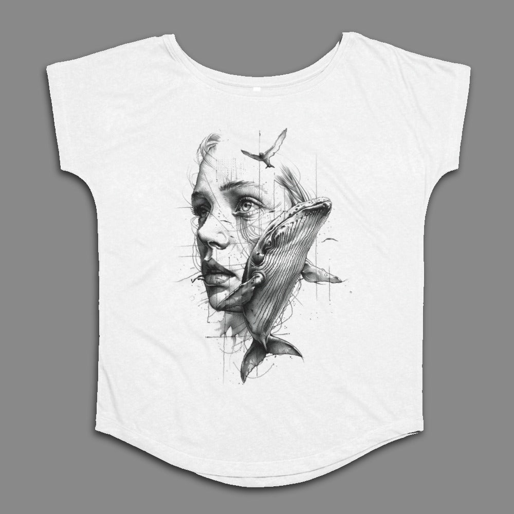 Whale and Woman Art Print Graphic T-Shirt Shirt