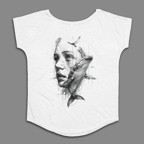 Whale and Woman Art Print Graphic T-Shirt Shirt