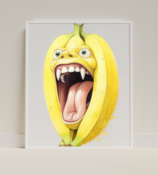 Crazy Screaming Banana Unique Wall Art Print