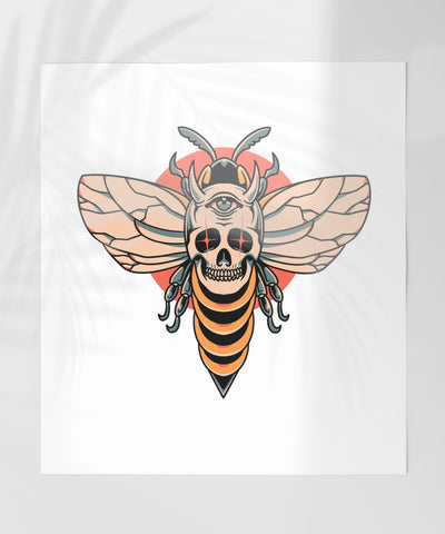 Skull and Bee Intricate Art Design Print Poster