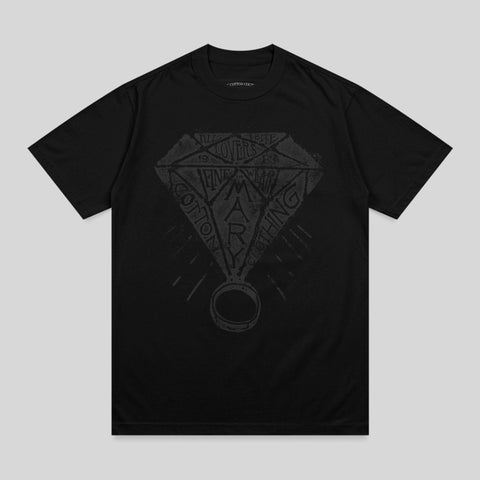 Black t-shirt with diamond logo featuring "Cotton Mary" text.