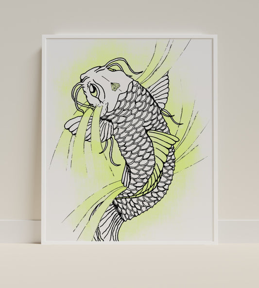 Artistic Koi Fish Illustration Wall Art Print Decor