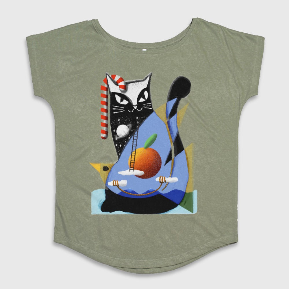Artistic Cat with Apple Graphic Apparel for Unique Look