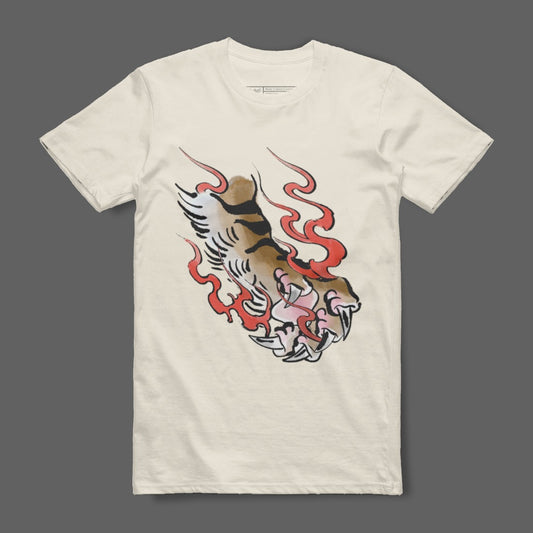 Flaming Tiger Claw Graphic Illustration T-Shirt