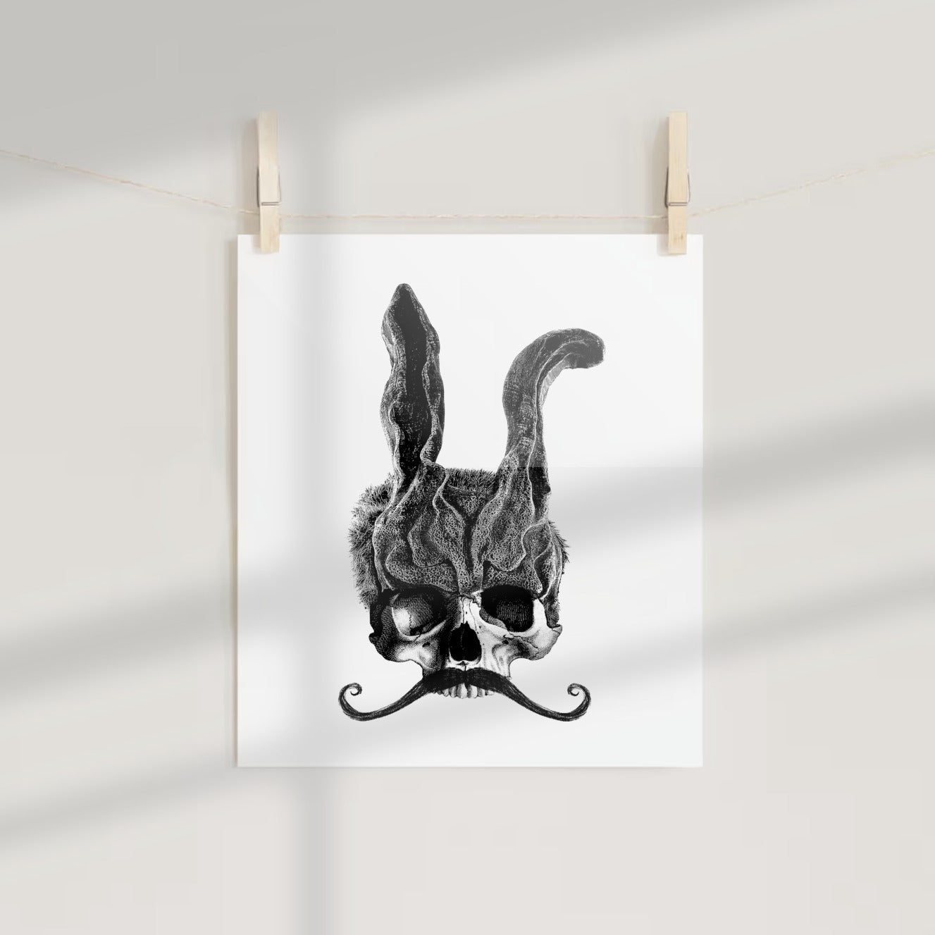 Skull with Rabbit Ears and Mustache Art Print Poster