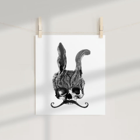 Skull with Rabbit Ears and Mustache Art Print Poster