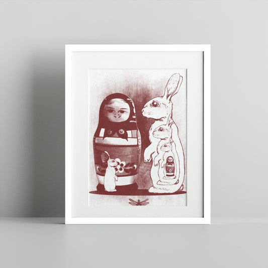 Russian Dolls and Rabbit Family Art Print