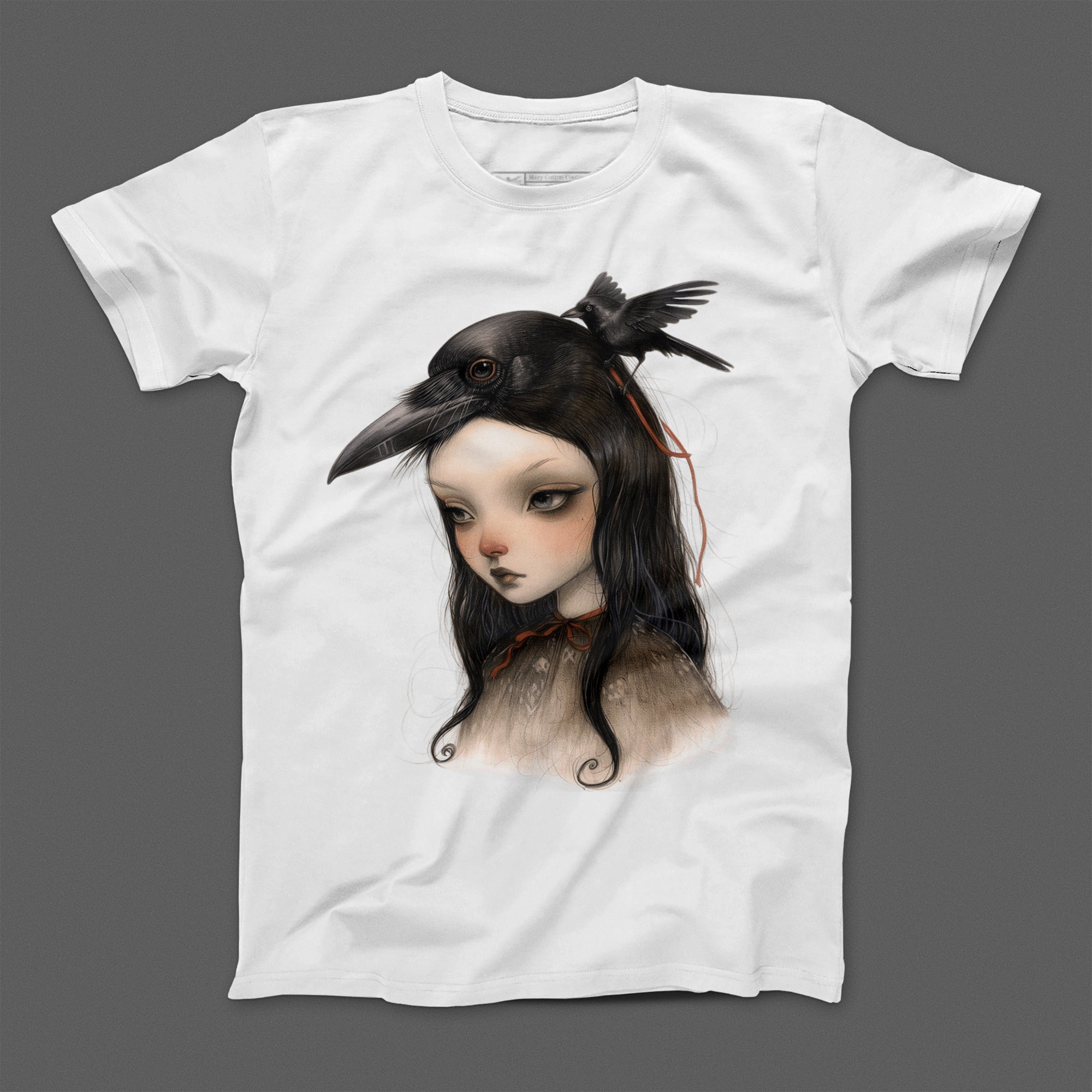 Artistic Girl with Raven Printed T-shirt Fashion Apparel