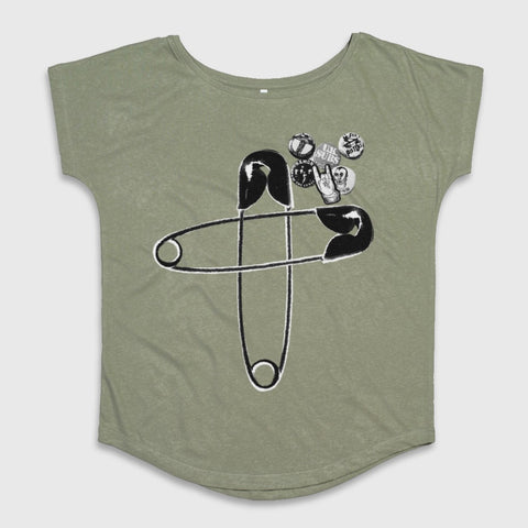 Stylish Graphic Tee with Safety Pin Design T-shirt