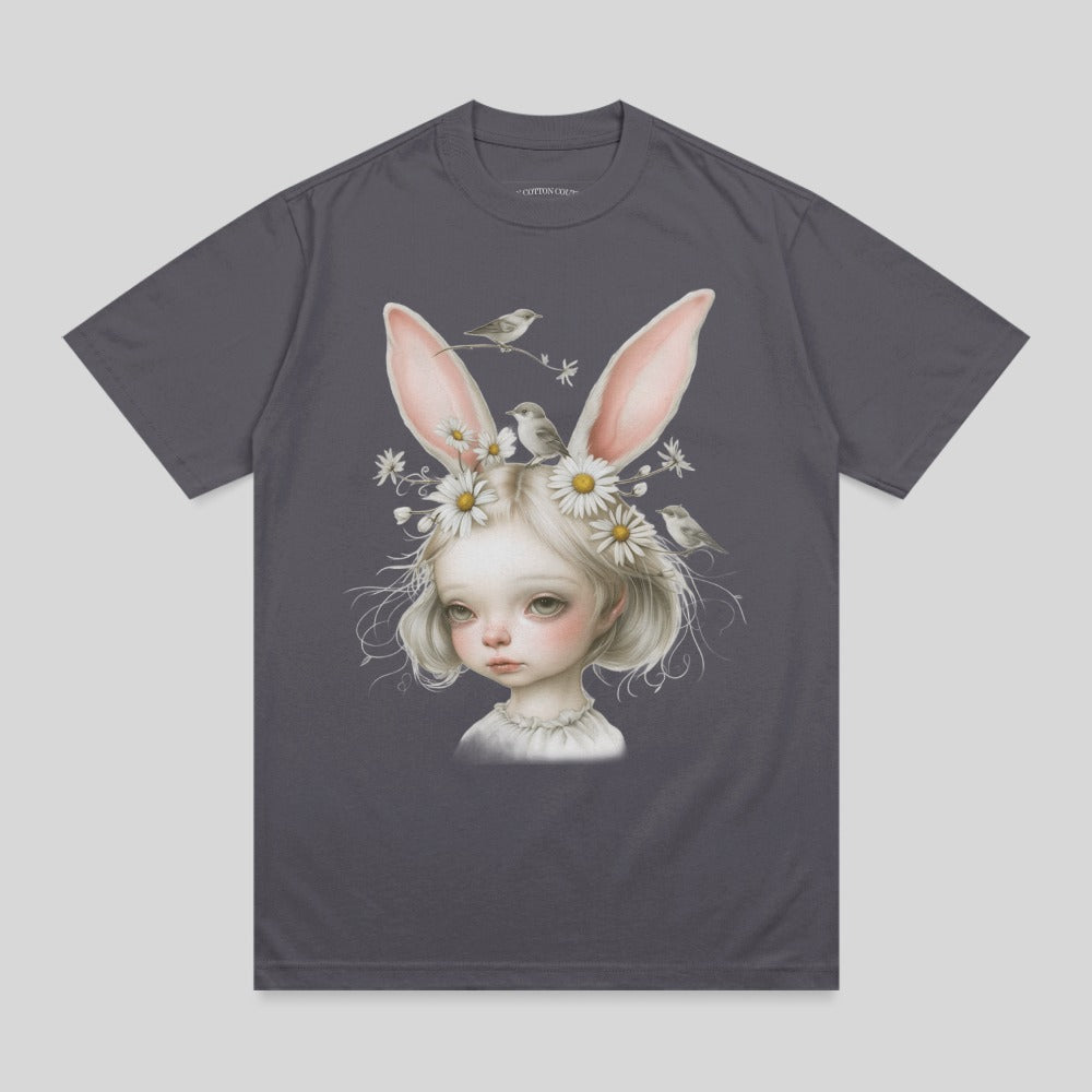 Whimsical Girl Bunny Ears Floral Crown Birds Artwork product type