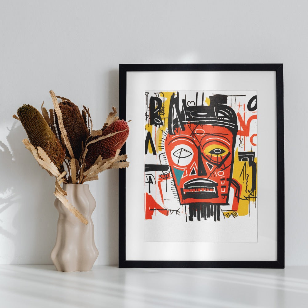 Abstract Face Art Print in Black Frame for Wall Decor