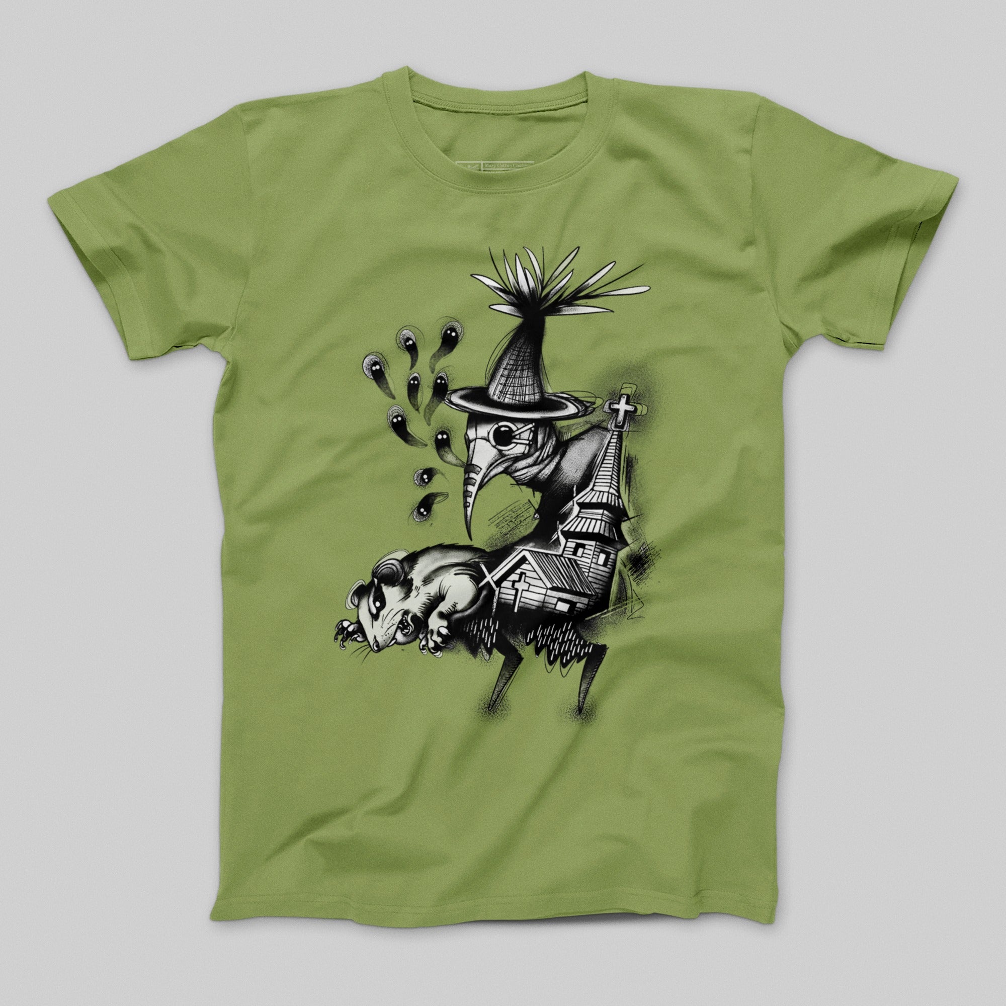 Plague Doctor Gothic Art Graphic Green T-shirt