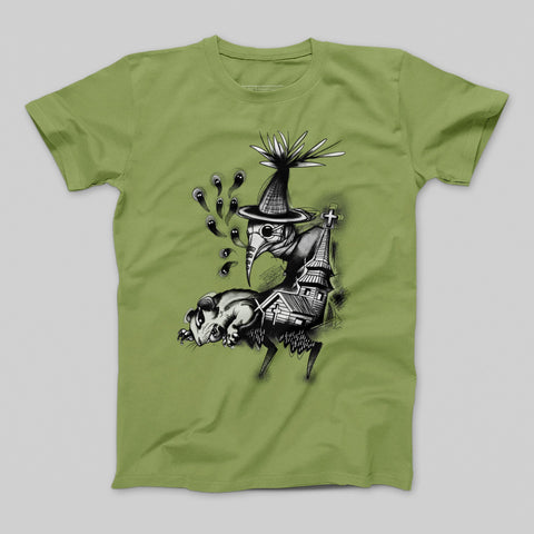 Plague Doctor Gothic Art Graphic Green T-shirt
