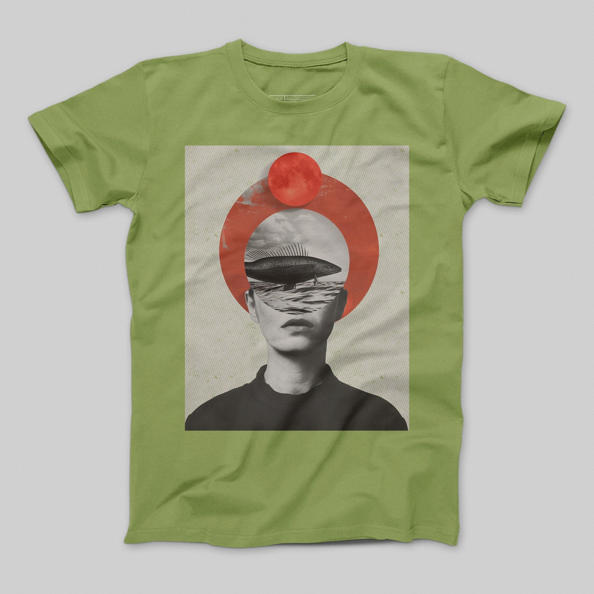 Unique Art Collage Design in Green Graphic T-Shirt