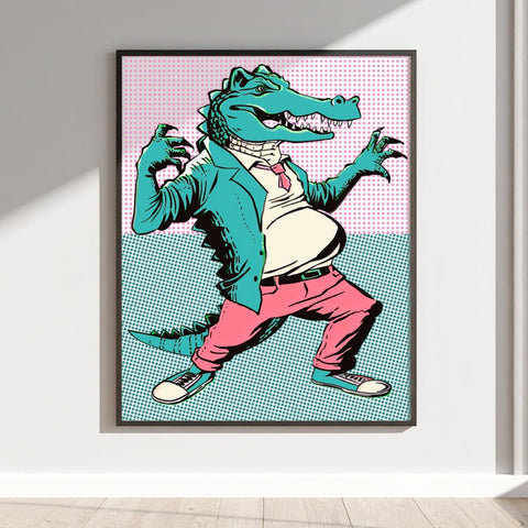 Cool Alligator In Retro Outfit Wall Art Decor Print