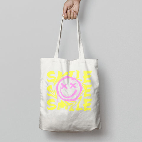 SMILE SMILE SMILE Printed Tote Bag Carryall