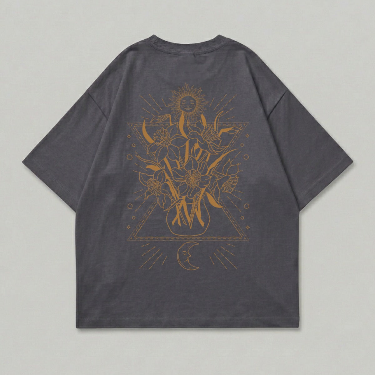 Dark Gray Celestial Botanical Sun Moon Flowers T-shirt product type