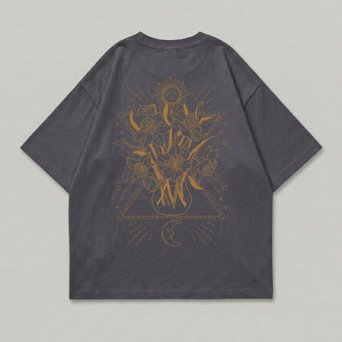 Dark Gray Celestial Botanical Sun Moon Flowers T-shirt product type