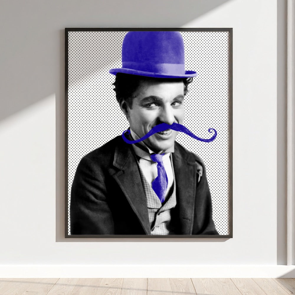 Quirky Retro Art Deco Mustache Blue Hat Framed Print