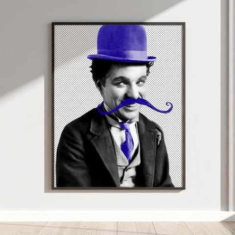 Quirky Retro Art Deco Mustache Blue Hat Framed Print