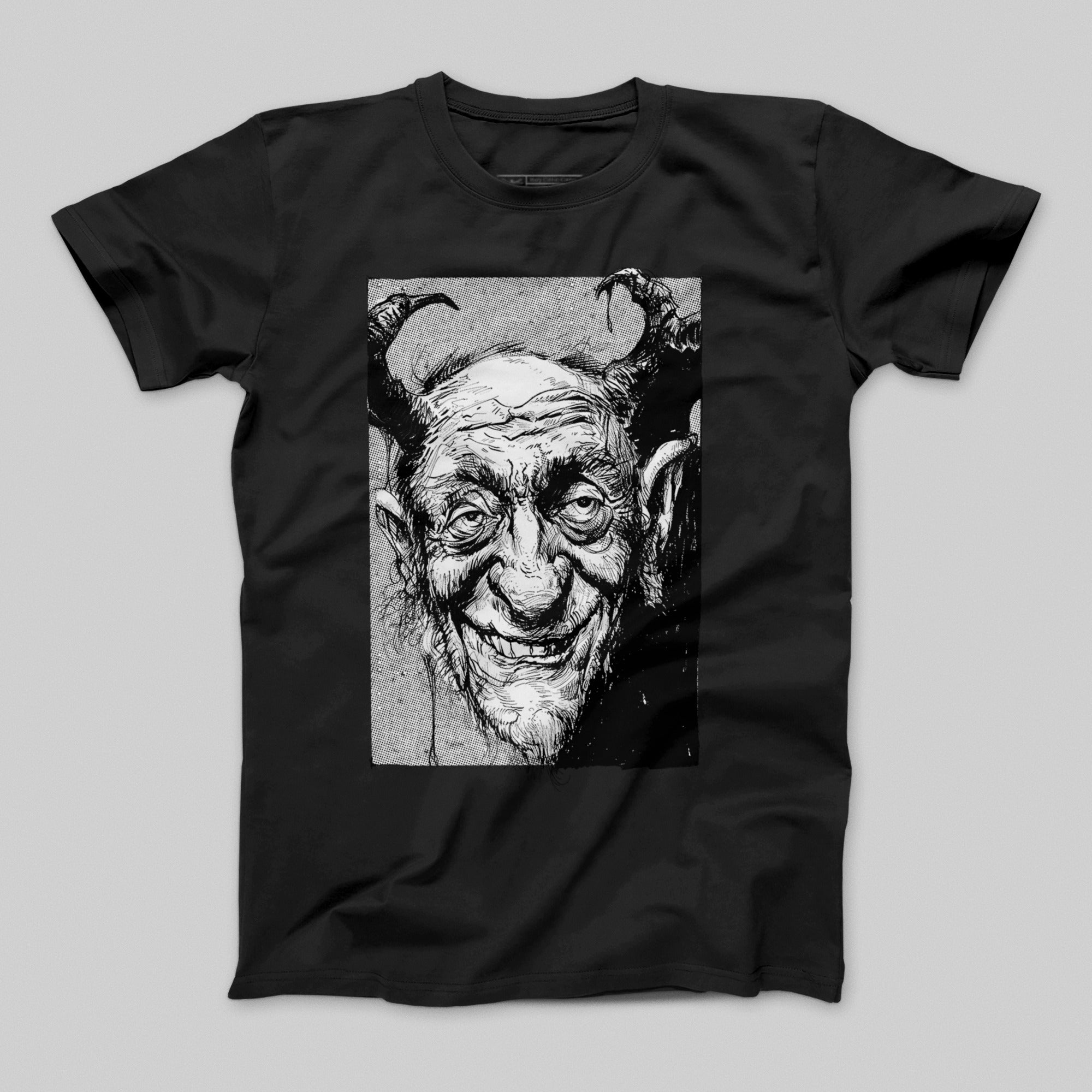 Creepy Grinning Horned Demon Graphic Tee Shirt