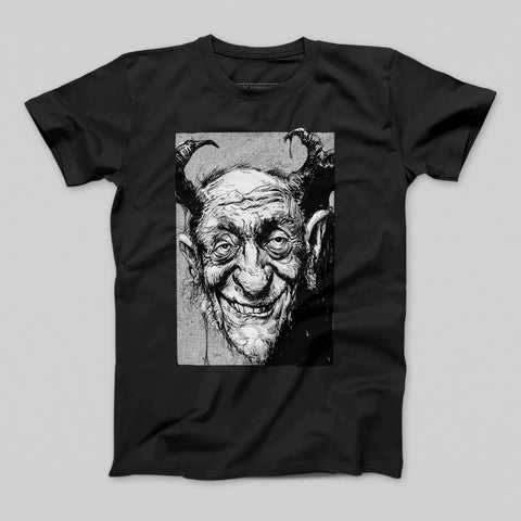 Creepy Grinning Horned Demon Graphic Tee Shirt
