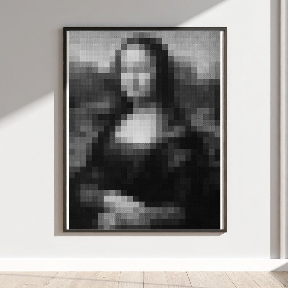 Pixelated Black and White Mona Lisa Art Print