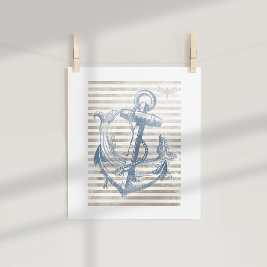 Nautical Anchor and Striped Design Wall Art Print