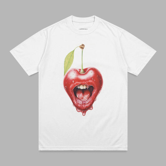 Red Cherry Screaming Mouth Graphic White Shirt product type