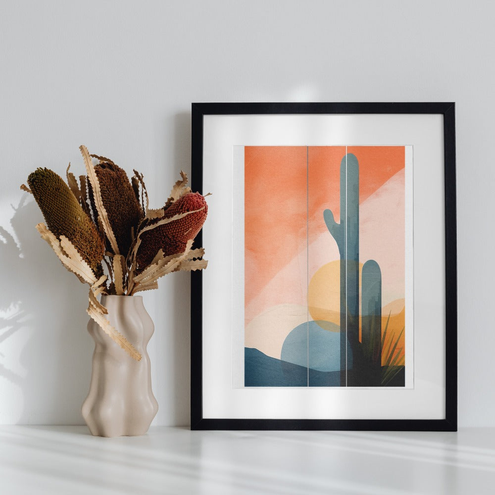 Modern Desert Sunset Cactus Wall Art Print Decor