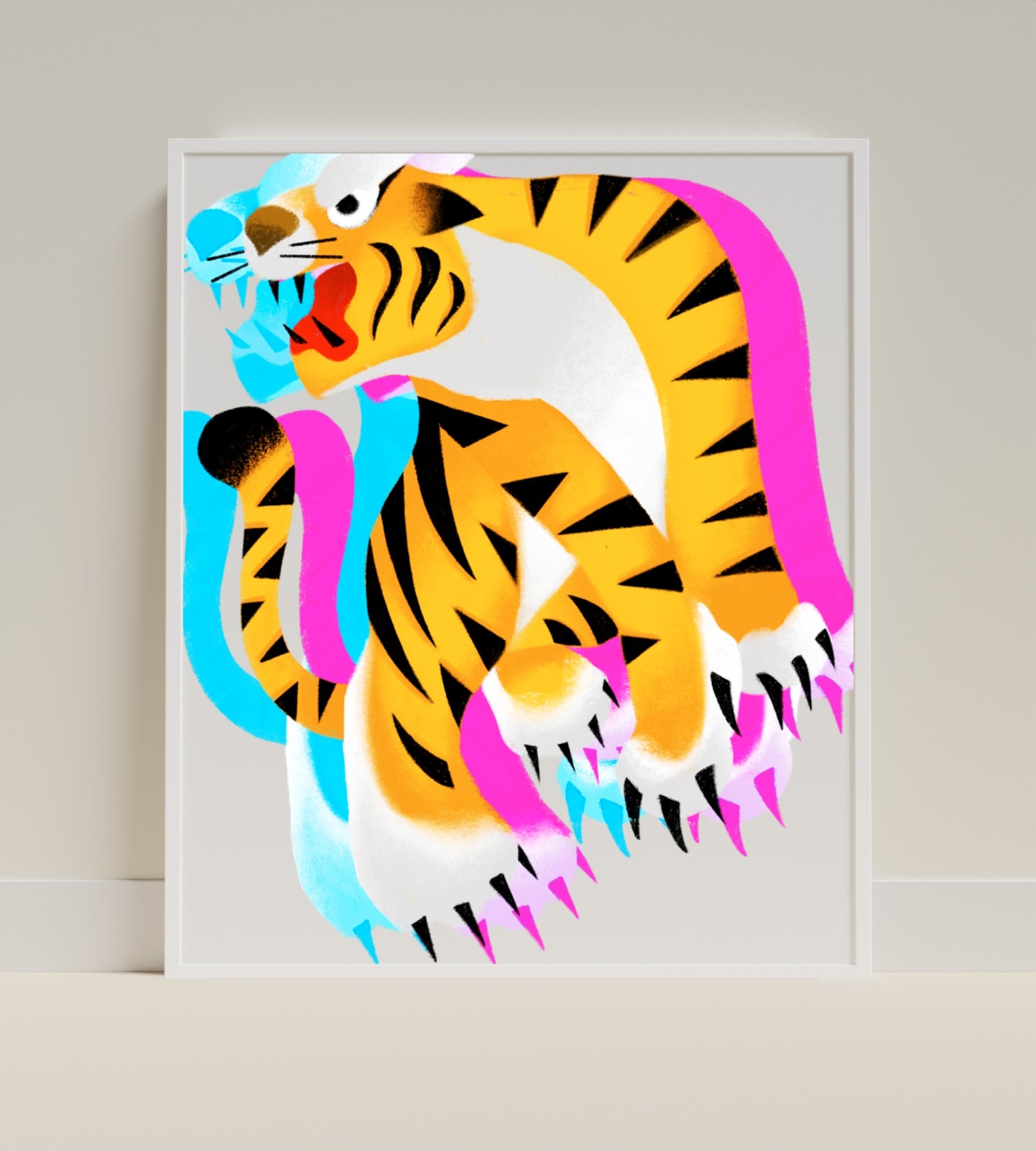 Vibrant Abstract Tiger Art Print with Neon Elements