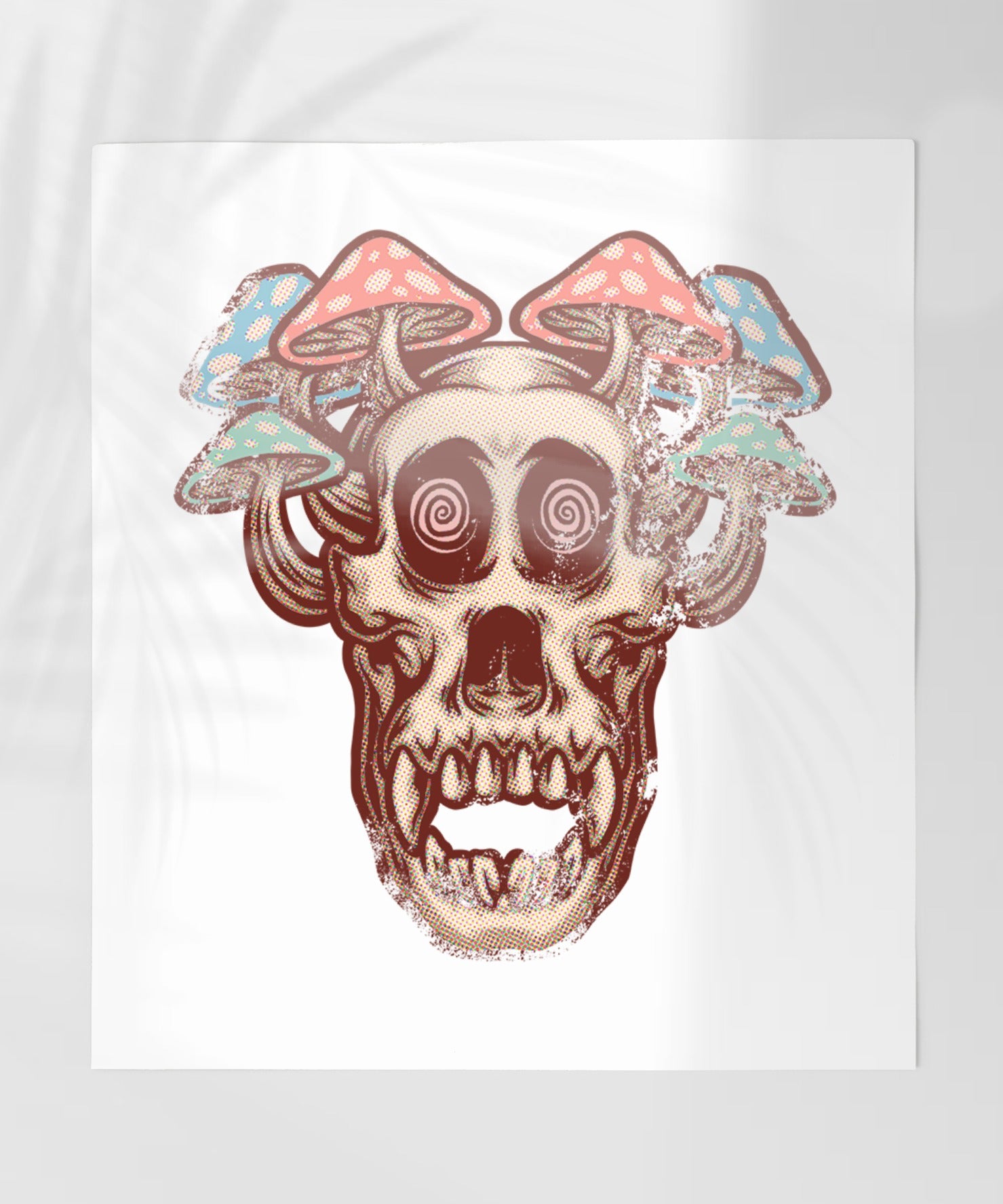 Trippy Skull with Mushrooms Psychedelic Art Print Poster