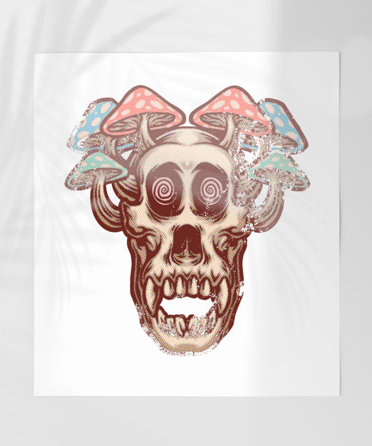 Trippy Skull with Mushrooms Psychedelic Art Print Poster