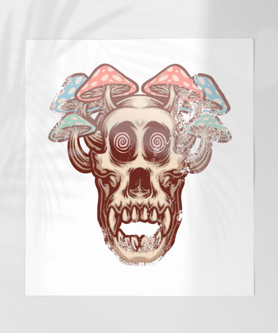 Trippy Skull with Mushrooms Psychedelic Art Print Poster