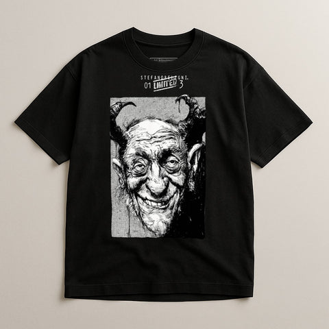 Grinning Horned Character Graphic T-Shirt