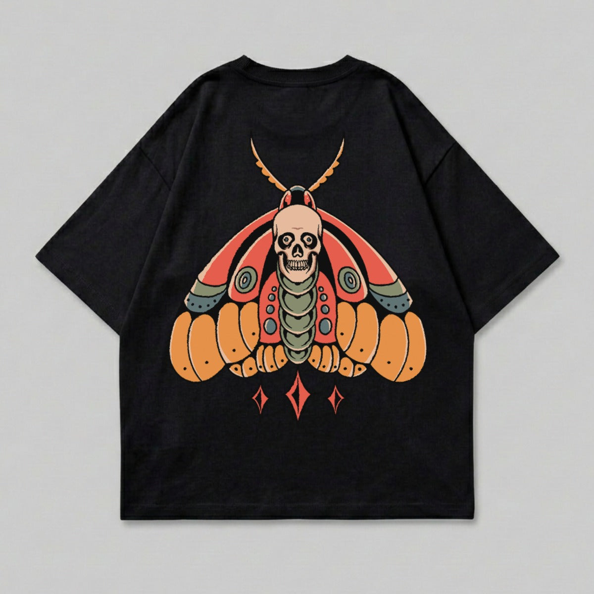 Mystic Skull Moth Back Print Black Graphic Apparel product type
