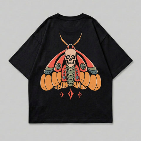 Mystic Skull Moth Back Print Black Graphic Apparel product type