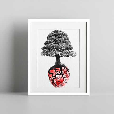 Unique Tree and Heart Artistic Wall Art Print
