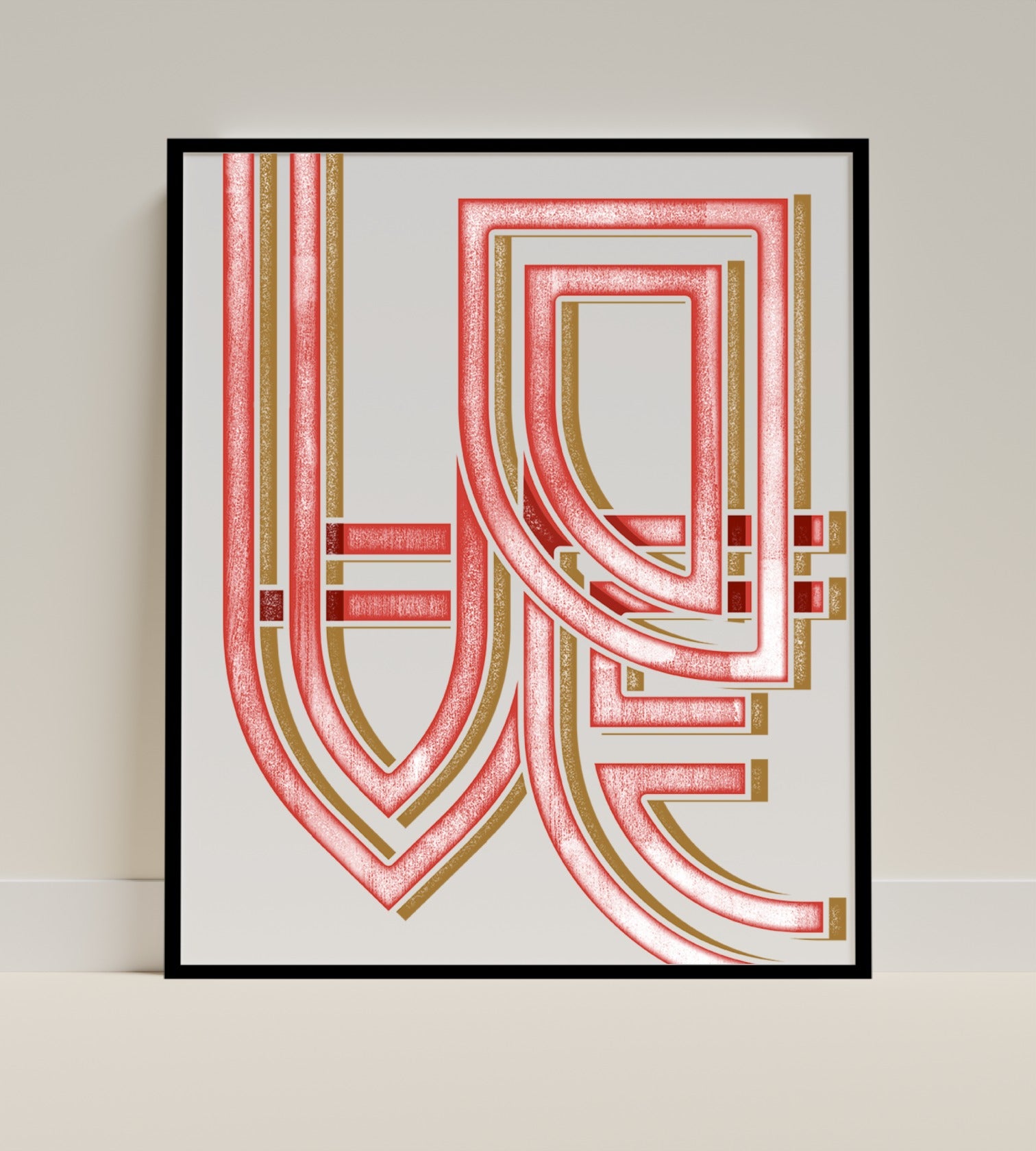 Modern Geometric Line Art with Red Accents Artwork