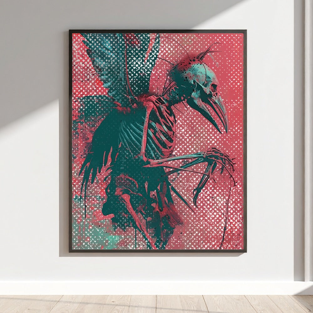 Abstract Bird Skeleton Art Print with Textured Background