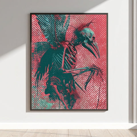 Abstract Bird Skeleton Art Print with Textured Background