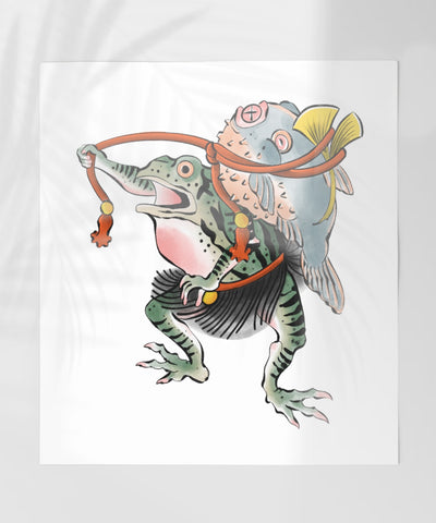 Whimsical Frog Carrying Fish Artwork Print