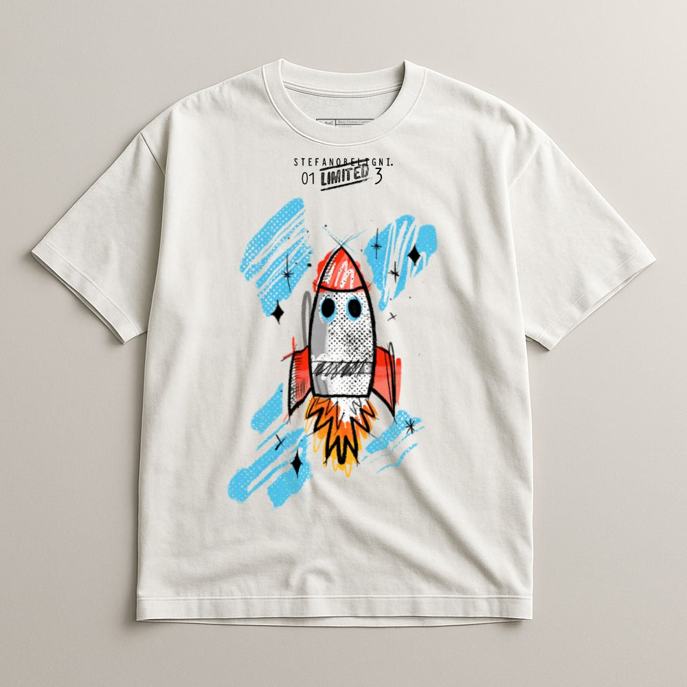 Colorful Rocket Doodle Graphic Tee Fun Kids Apparel