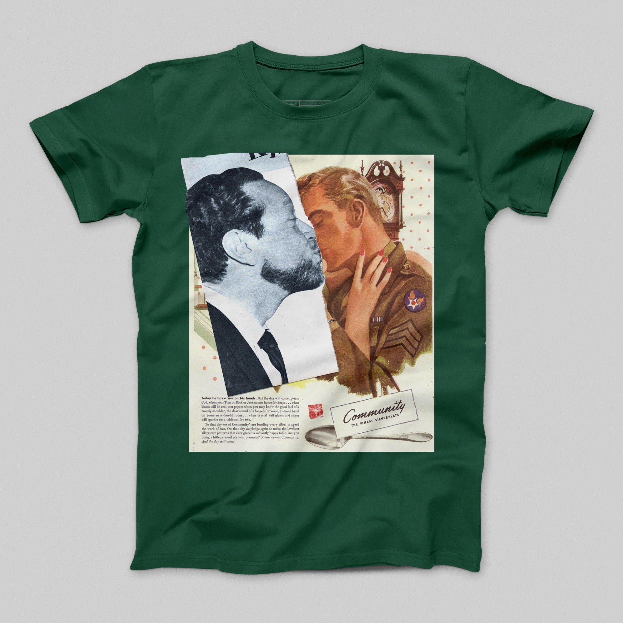 Retro Art Print on Green Short Sleeve T-shirt