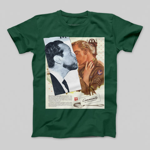 Retro Art Print on Green Short Sleeve T-shirt