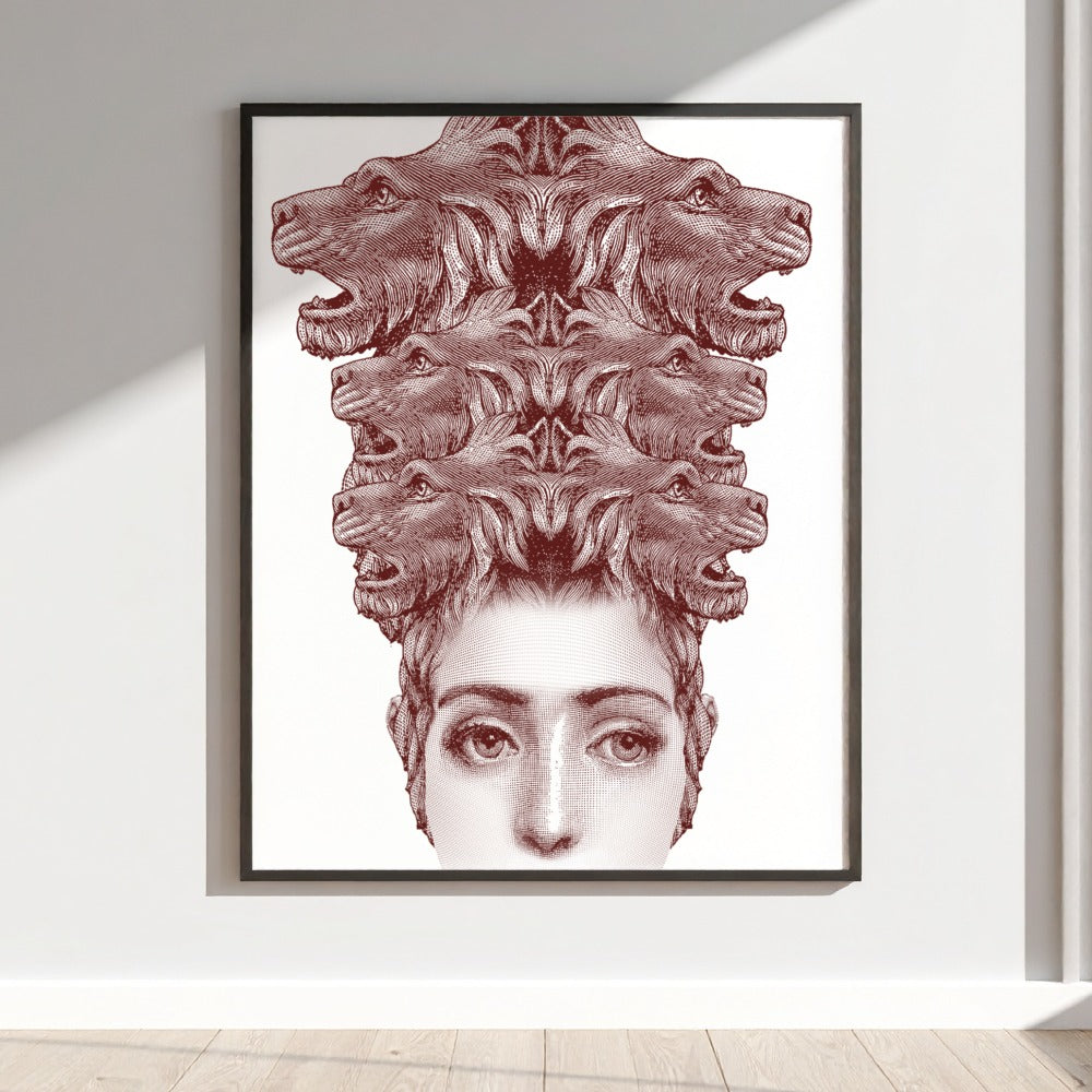 Unique Surreal Lion-Head Art Print for Home Decor