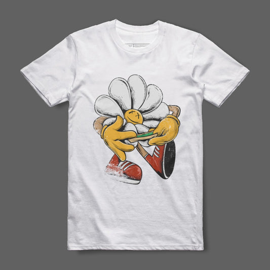 Happy Flower Character White Graphic T-Shirt