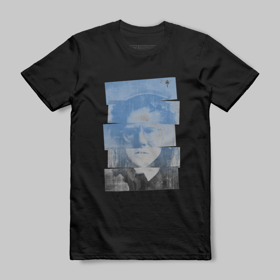 Artistic Fragmented Face Design Black T-shirt