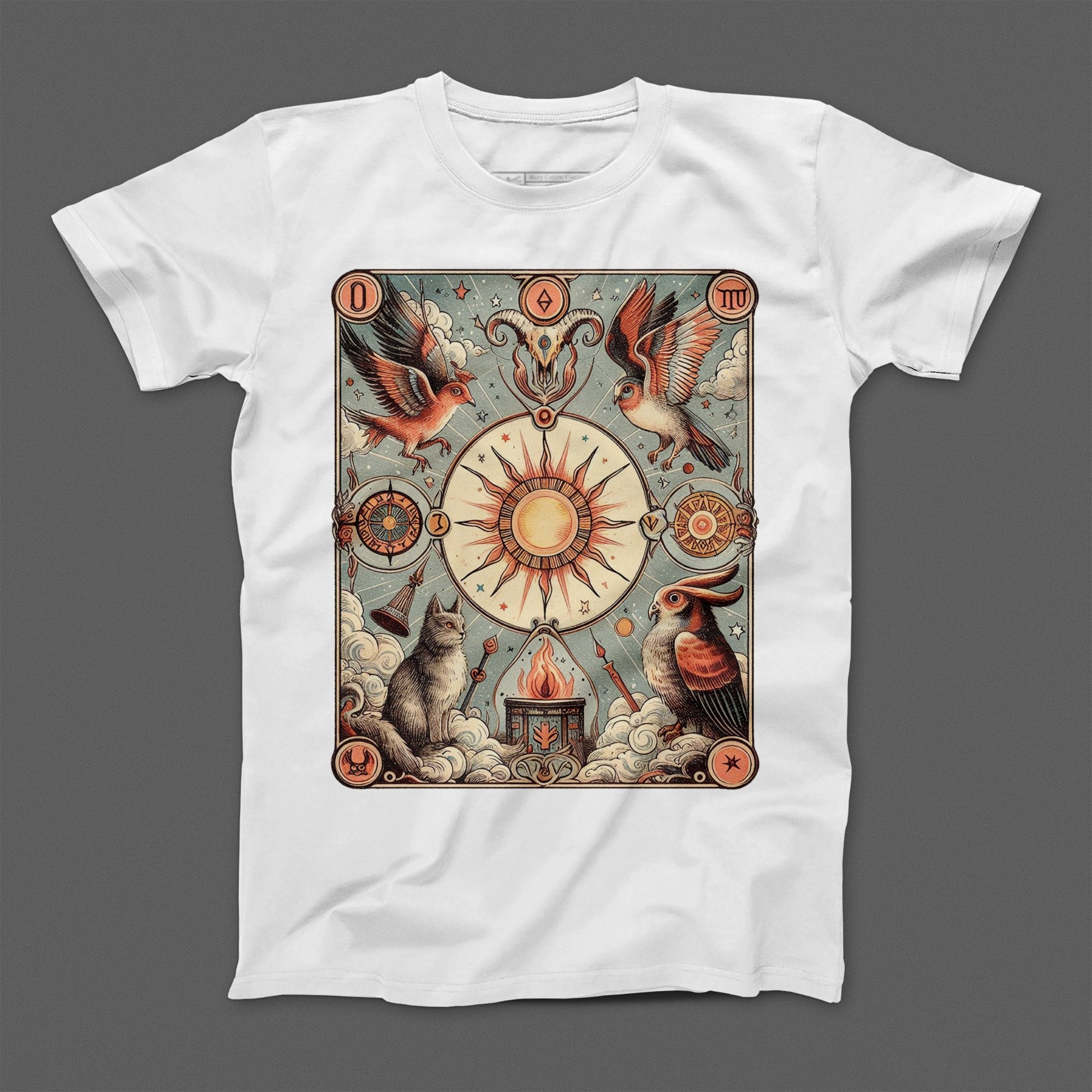 Vintage Sun and Animal Design Graphic T-Shirt